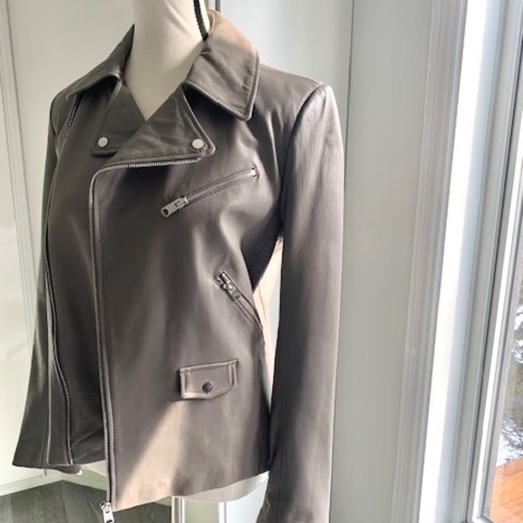 Zara leather moto jacket new grey medium - Picture 3 of 14